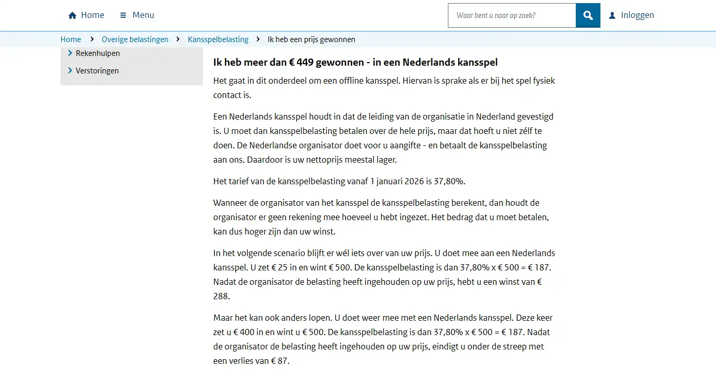 Belastingdienst-informatie over kansspelbelasting bij online kansspelen